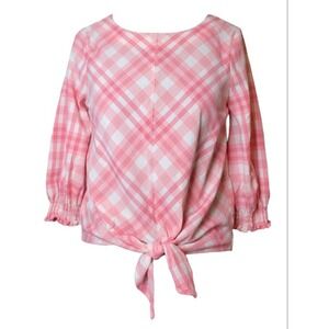 Rafaella Pink White Gingham Check Tie Front Long Sleeve Blouse Top MP PM‎